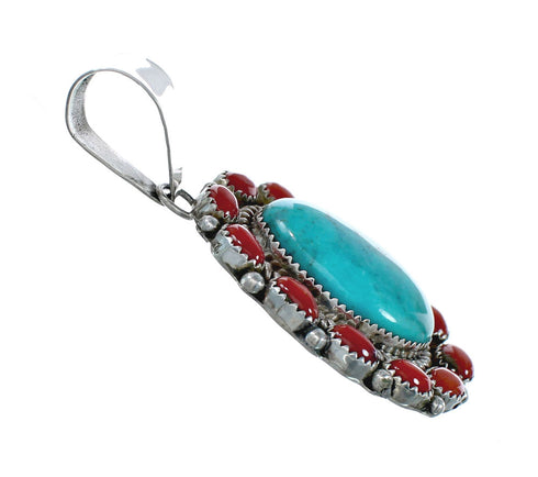 Navajo Turquoise and Coral Multi-Stone Sterling Silver Pendant NN20501